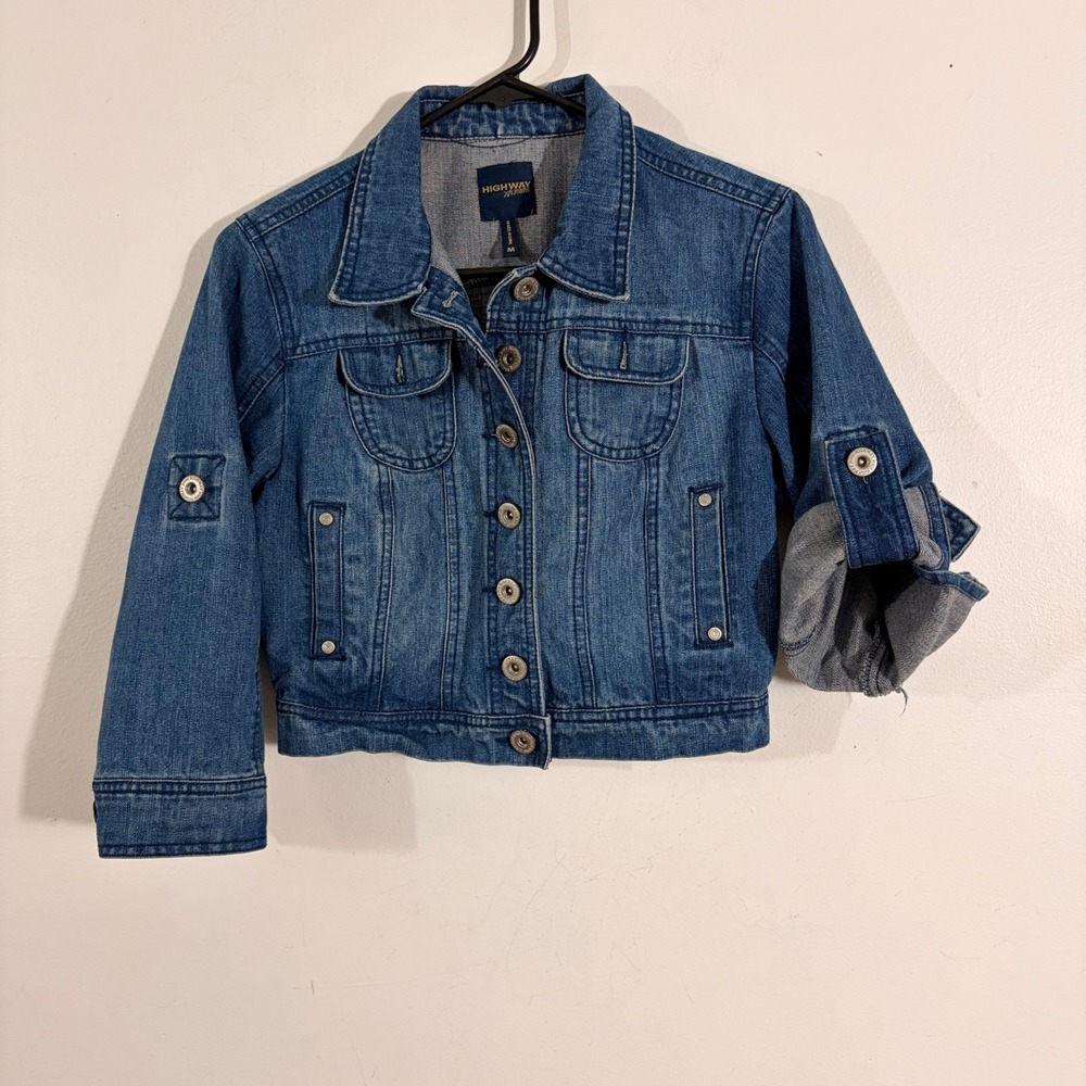 Highway Jeans Denim Jacket Womens M Blue Cropped Button Up 3/4 Sleeves K07308HJ